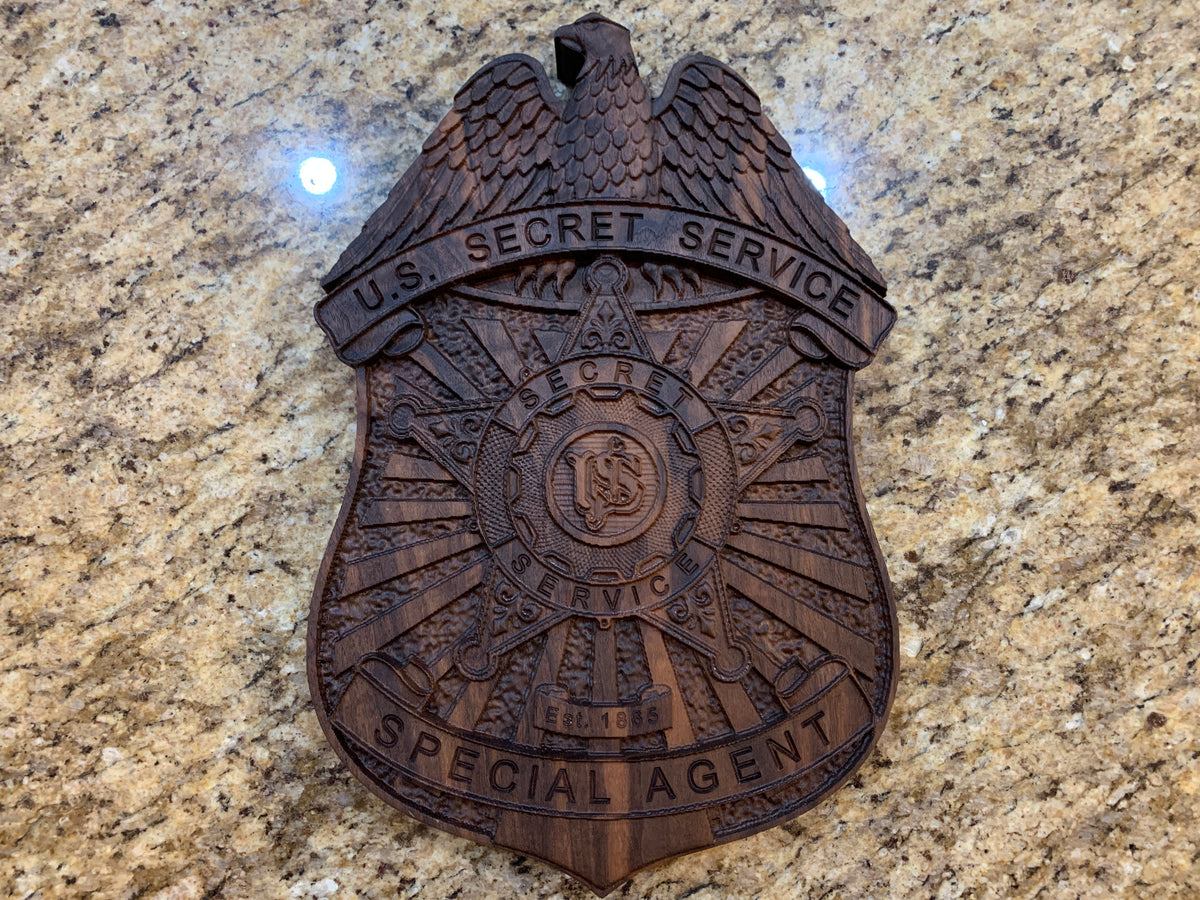 3D Secret Service Badge Custom Carving 15” Walnut