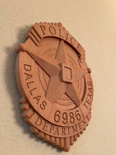 Load image into Gallery viewer, 3D Dallas Police badge wood carving