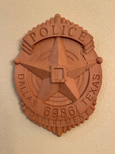 Load image into Gallery viewer, 3D Dallas Police badge wood carving