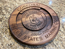 Load image into Gallery viewer, 3D Carved Round Marine Corps Plaque Personalized